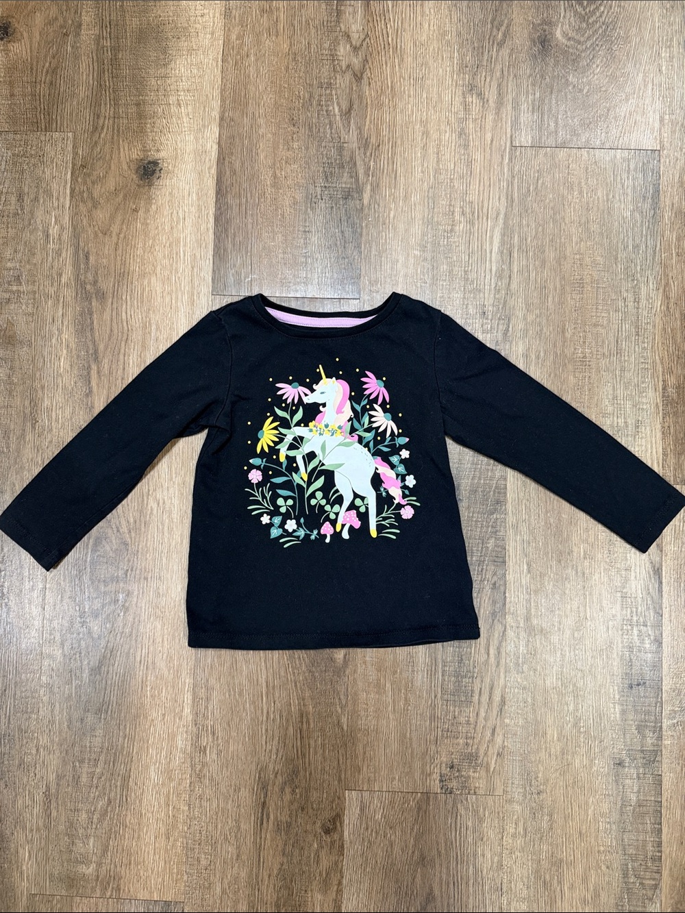 Epic Threads,Girls' Black Long-Sleeve Unicorn Tee - Pink & Pastel Graphic